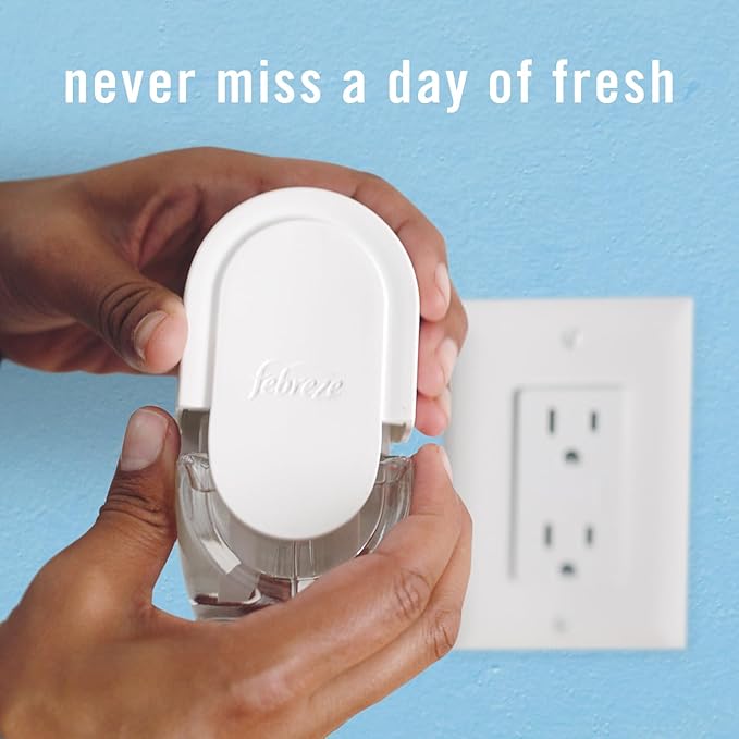 Febreze Plug In Air Freshener, Odor-Fighting Scented Oil Starter Kit, Air Fresheners for Home and Bathroom and Kitchen, Long Lasting for Strong Odors, UnStopables Fresh Scent, Warmer + 2 Refill