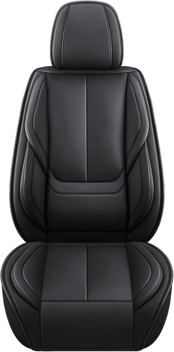 Black Car Seat Cover with Lumbar Support, Car Seat Protector Waterproof, Nappa Leather Car Seat Cushion, Car Seat Covers Front Seats and Back Fit for Most Cars