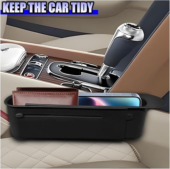 YoRise Car Seat Gap Filler, Multifunctional Car Seat Organizer, Phone Holder Between Seats & Console, Automotive Storage Box Accessories for Keys, Sunglasses, Cards, Phones (Black)