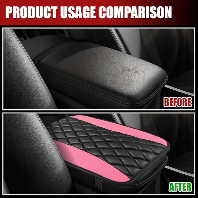 Car Center Console Cushion Pad, Armrest Cover for Car, Leather Waterproof Armrest Seat Box Cover, Auto Accessories Comfortable Arm Rest Box Cushion Pad for Most Vehicles (Pink)