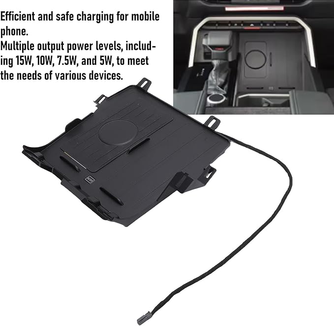 15W Wireless Car Charger Pad, Fast Charging Panel Easy Installation, Replacement for Tundra 2022 2023, with Multiple Power Levels, Stable Performance, Intelligent Protection
