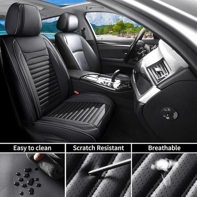 Front Seat Covers Fit for Toyota Matrix 2003-2014, Car Seat Covers Front Seats, Breathable Faux Leather Automotive Seat Covers Front Pair Anti-Slip Seat Cover(Black, Front)