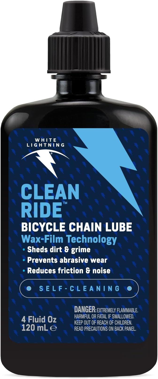 White Lightning Clean Ride Self-Cleaning Wax Bicycle Chain Lubricant – 100% Oil-Free, Reduces Dirt & Grime, Extends Chain Life, Smooth Performance, 4 oz