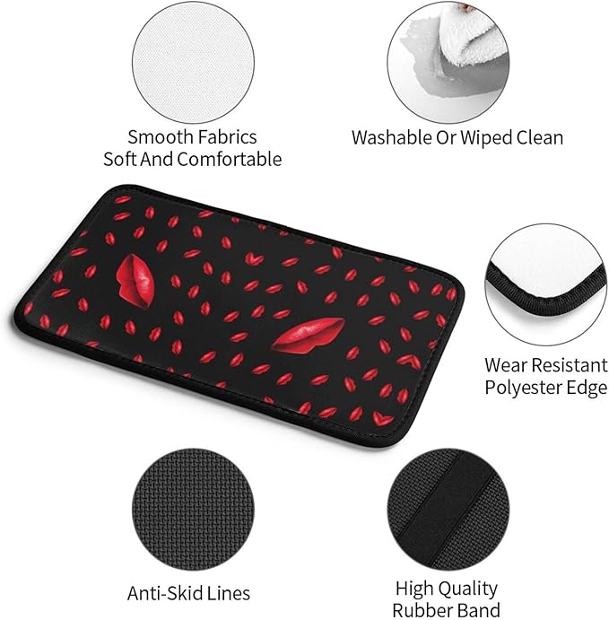Car Armrest Cover Auto Center Console Pad Arm Rest Cushion Soft Car Accessories Universal for Most Vehicle (Bright Red Lips Pattern Design)