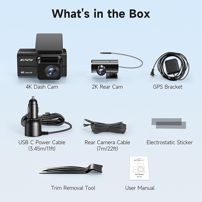 4K Dash Camera Front and Rear, HDR&WDR Night Vision, Dash cam with Built-in WiF, GPS, Car Dashcam with 3" Touch Screen, 170° Wide Angle, Loop Recording, 24H Parking Mode, Supports 512GB Max