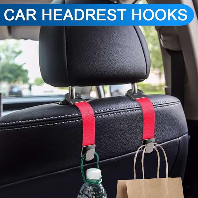 2PCS Car Seat Headrest Hook, Purse Hook for Car, Strong and Durable Backseat Hanger, Universal Auto Interior Accessories Seat Hanging Holders Fit for Hanging Purse Bag Grocery (Red)
