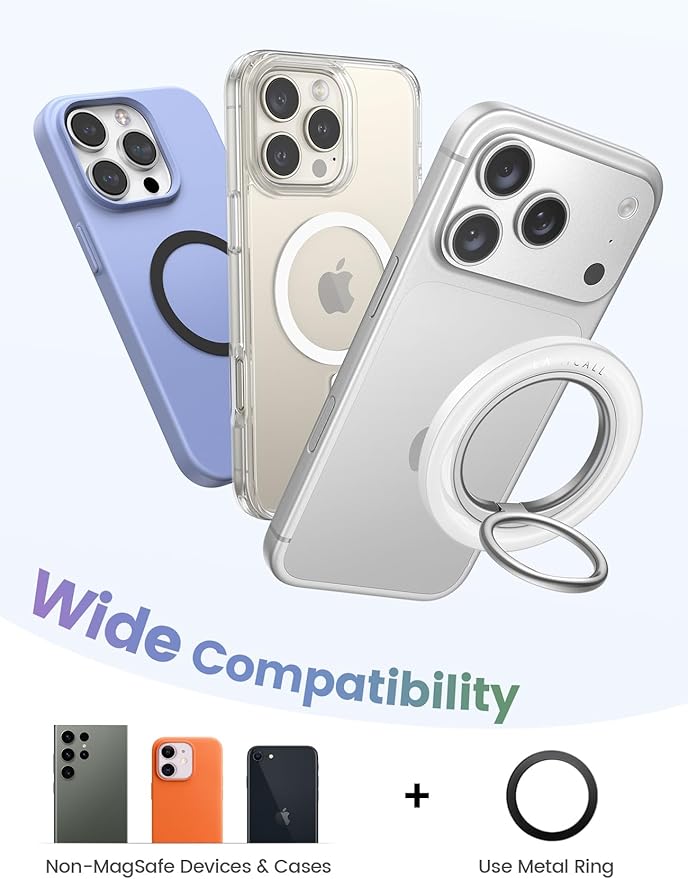 Lamicall Magnetic Phone Ring Grip Holder for MagSafe, 360° Rotating with Smooth Damping, Crystal White Finger Grip Kickstand, Strong Magnet Mag Safe Accessories for iPhone 17 Pro Max Air, All Phones