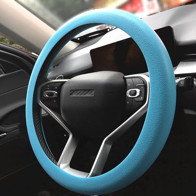 Blue Car Steering Wheel Cover: Universal RPKEY 13.5 to 15 inches Silicone Steering Cover Compatible with Most Car Models Fit for Round D Shape