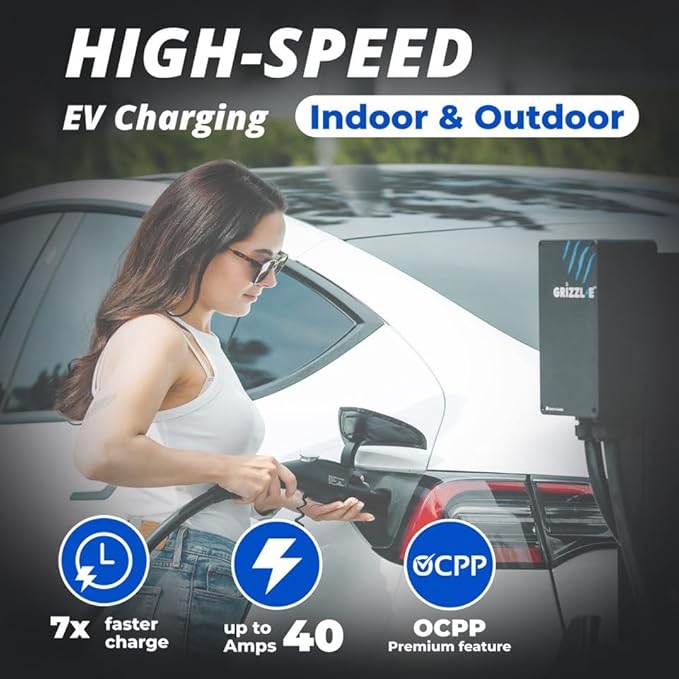 Grizzl-E Mini Connect Level 1-2 Portable Electric Vehicle (EV) Charger up to 40 Amp, UL Certified, Indoor/Outdoor Electric Car Fast Charging Station, NEMA 14-50 Plug, 25 feet Cable, J1772 Connector