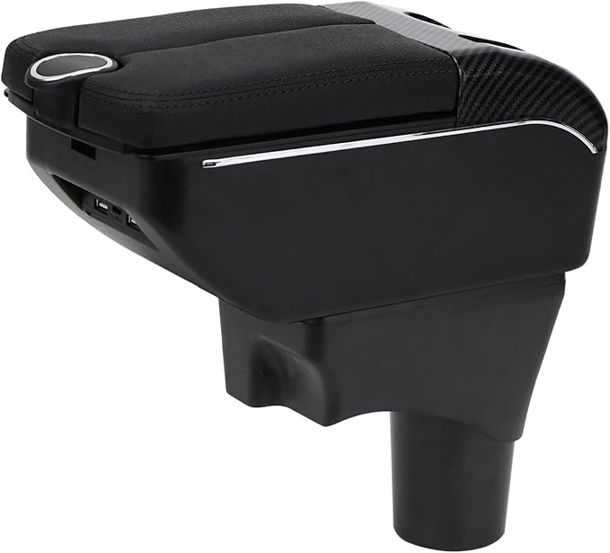 AULPHIKE Compatible with Nissan March Micra Armrest 2011-2016 Car Center Console Organizer Armrests Double Door Storage with USB Ports（Black Style）