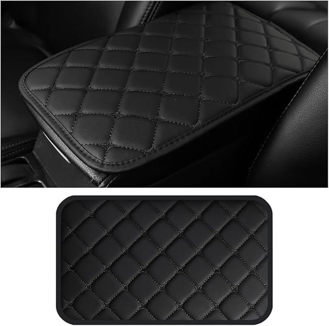 HZEL Car Center Console Cushion Pad, PU Leather Vehicle Armrest Protection Cover, Waterproof Automotive Interior Arm Rest Seat Box Mat Accessories, Universal for SUV, Sedan, Truck (Black)