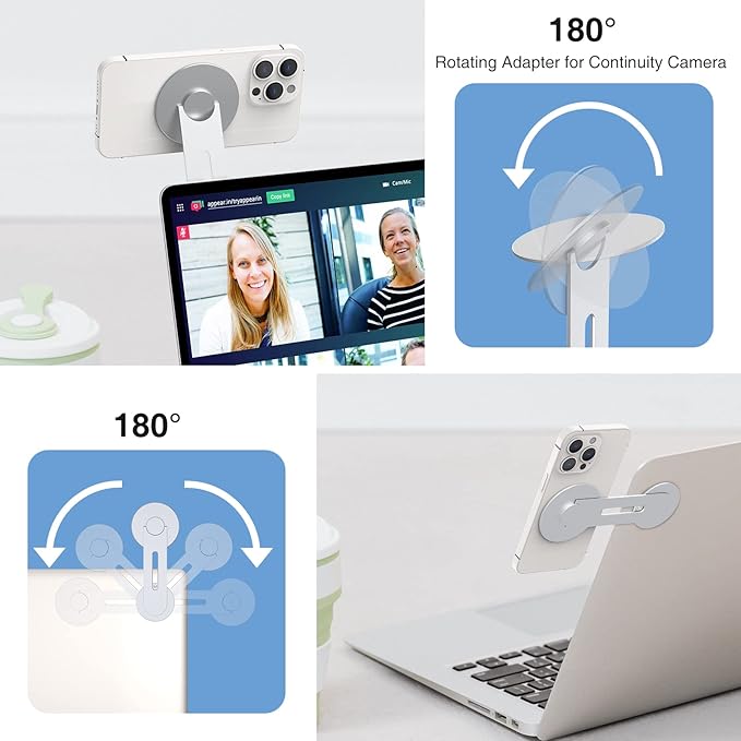 Continuity Magnetic Laptop Phone Holder - Continuity Camera Adapter Compatible with MagSafe for iOS 16 & macOS Ventura, Slim Laptop Phone Mount Computer Expansion Bracket for Smartphone