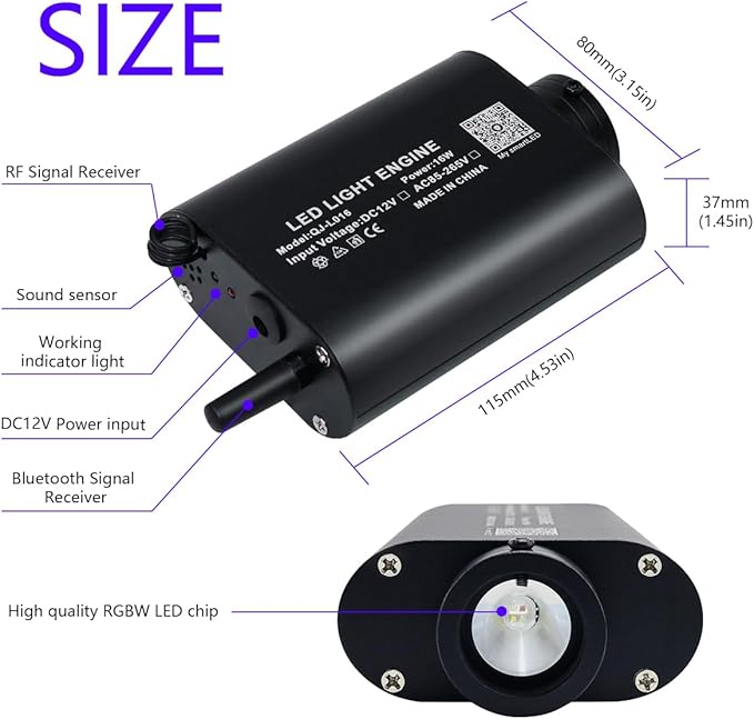 AKEPO 16W Bluetooth APP Control Fiber Optic Light Source, RGBW lamp Beads + Music Activated + 28-Key Remote Control for Car Headliner Stars Home