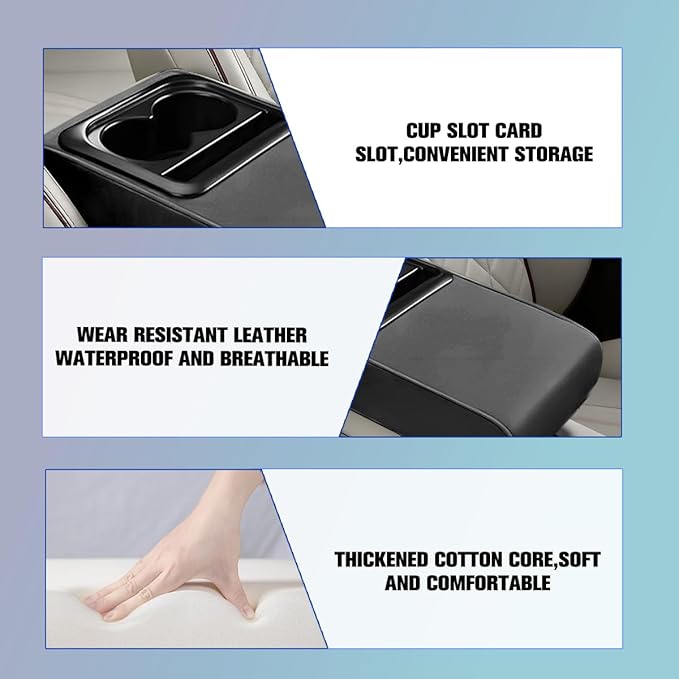 Car Center Console Armrest Pillow, Vehicle Armrest Seat Box Cushion Pad with Cup Holder & Phone Holder, Comfortable Auto Middle Console Cover, Universal for SUV RV Truck (Black)
