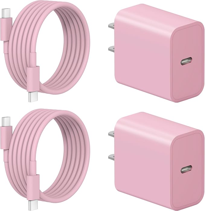 iPhone 17 16 15 Charger Fast Charging 2+2Pack 20W USB C Wall Charger with 6FT Fast Charging Cable Compatible with iPhone 17/17 Air/17 Pro/17 Pro Max/iPhone 16/15 Series, iPad Pro/AirPods - Pink