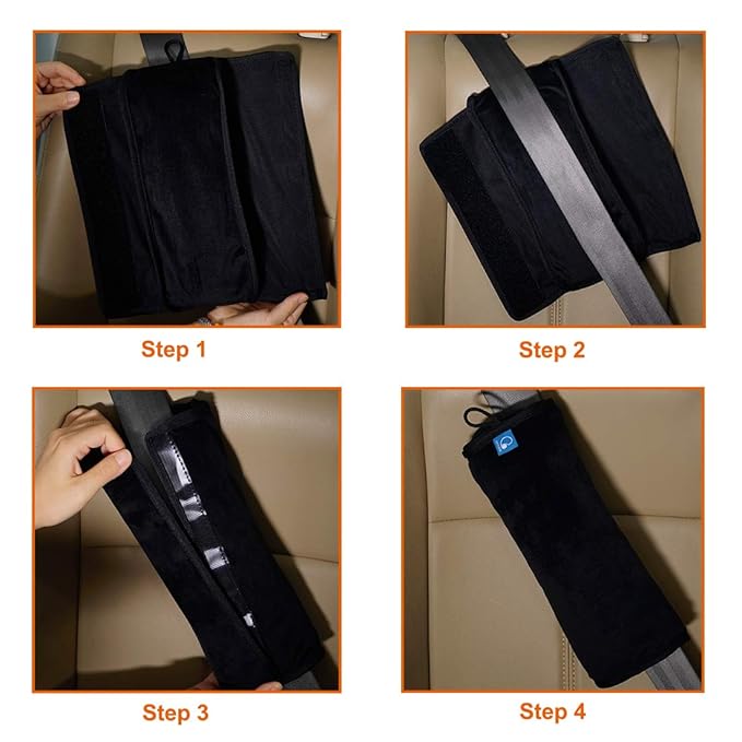 COOLBEBE Seat Belt Pillow for Kids, Extra Soft Toddler Travel Pillow for Car Seat, Universal Carseat Strap Cushion Pads for Childs Baby People Adults, Black