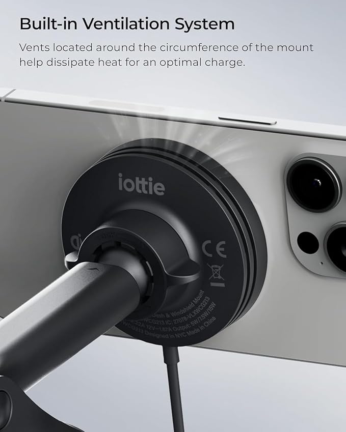 iOttie Velox Qi2 Mini 15W Wireless Charger Car Mount - Dash & Windshield Car Phone Holder - MagSafe Compatible iPhone Mount for Qi2 Smartphones (iPhone12 13 14 15 16 and 17) - Car Charger Included