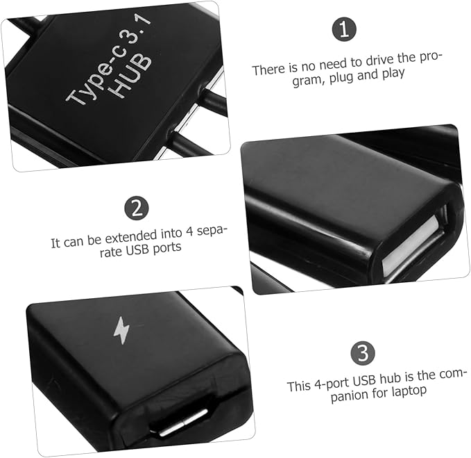 OSALADI 3 Sets 4 Ports Hub Extension Splitter Usbc to USB Adapter Multi-Port USB Charger for Laptop Pc Car Wall OTG No Driver Needed