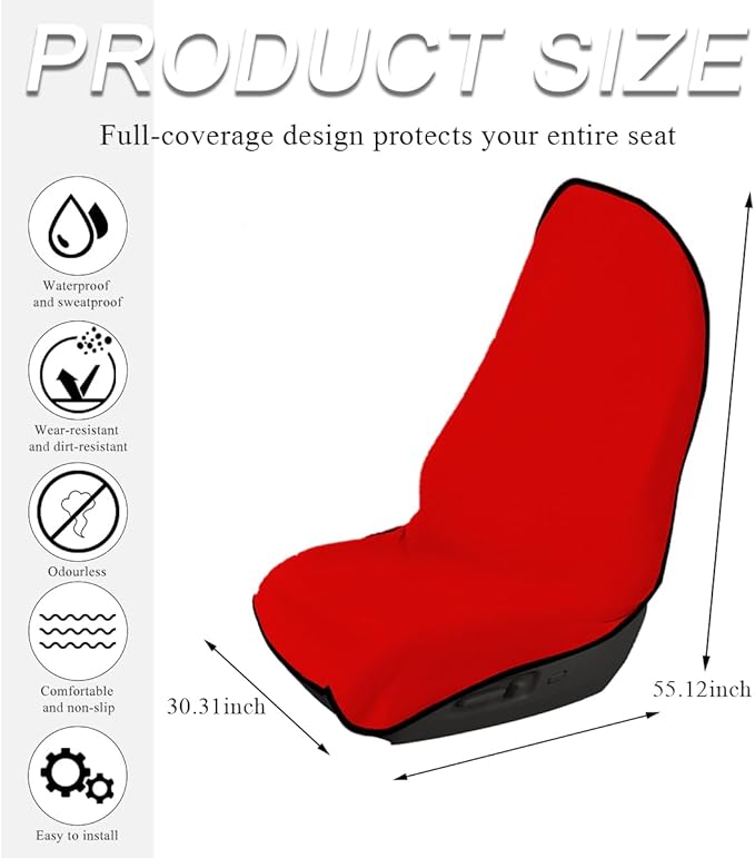 Waterproof Car Towel Seat Cover, Sweating Non-Slip Premium Towel Carseat Cover Protector, Universal Soft Machine Washable Car Truck SUV Front Seat Cover for Gym Workout Beach Hiking (Red)