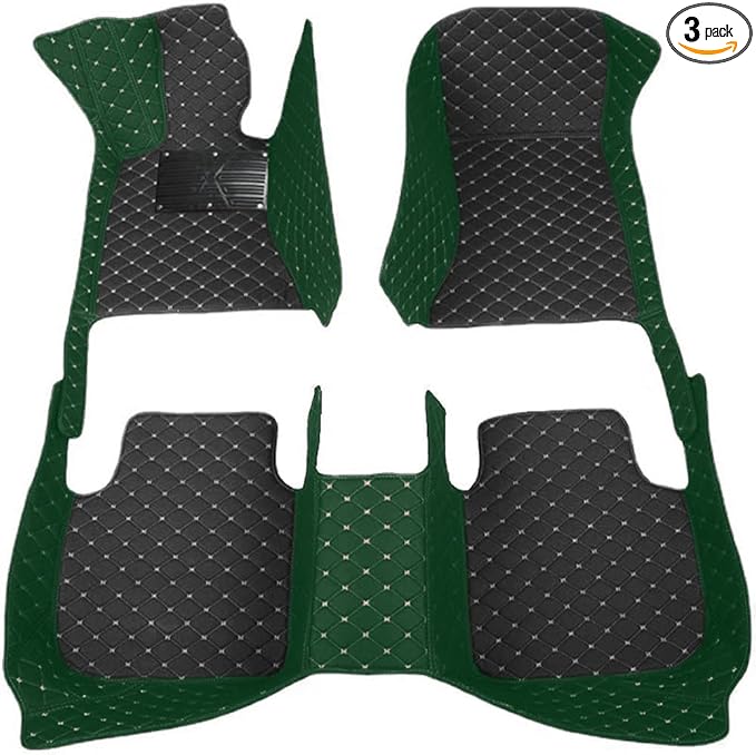 KaiLaiCarCustom Automotive Car Floor Mats for 99.99% Sedan SUV Sports Car Men Women Protection Full Coverage Pads Anti-Slip Leather Floor Lining (Green+Black Beige, C- Diamond Double Spelling)