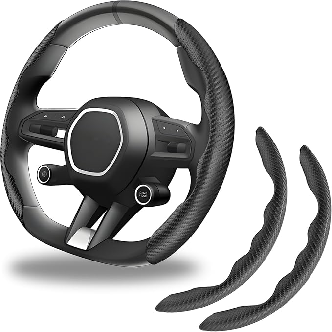 2pcs Carbon Fiber Anti-Skid Steering Wheel Cover, Anti-Skid Steering Wheel Cover/Segmented Steering Wheel Protector/Car Interior Accessories for Men/Women - Durable(Black)