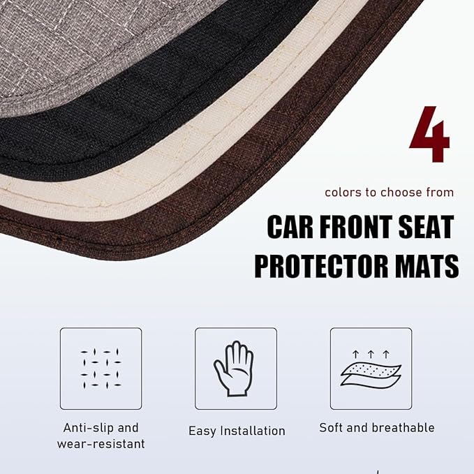4PCS Car Seat Cover Pad, Breathable Auto Front Seat Bottom Cushion Mat & Seatback Cover, Soft Comfortable Vehicle Full Seat Protector, Universal Truck SUV Car Accessories (Coffee)