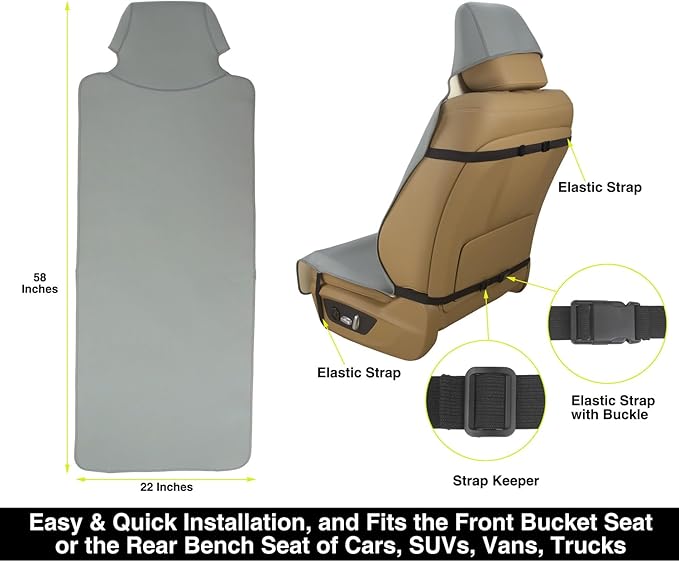 Waterproof Neoprene Car Seat Cover, Sweatproof Non-Slip Seat Protector, Universal Fit for Front Bucket or Rear Bench Seat of Cars, SUVs, Vans, Trucks, Compatible with Airbags and Armrests