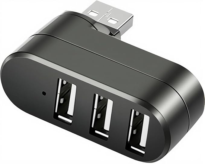 USB Port Splitter, USB 3 Port Compact Portable Rotatable HUB, USB Hub Dock [90°/180° Degree Rotatable] for PC Laptop Notebook and More - Black