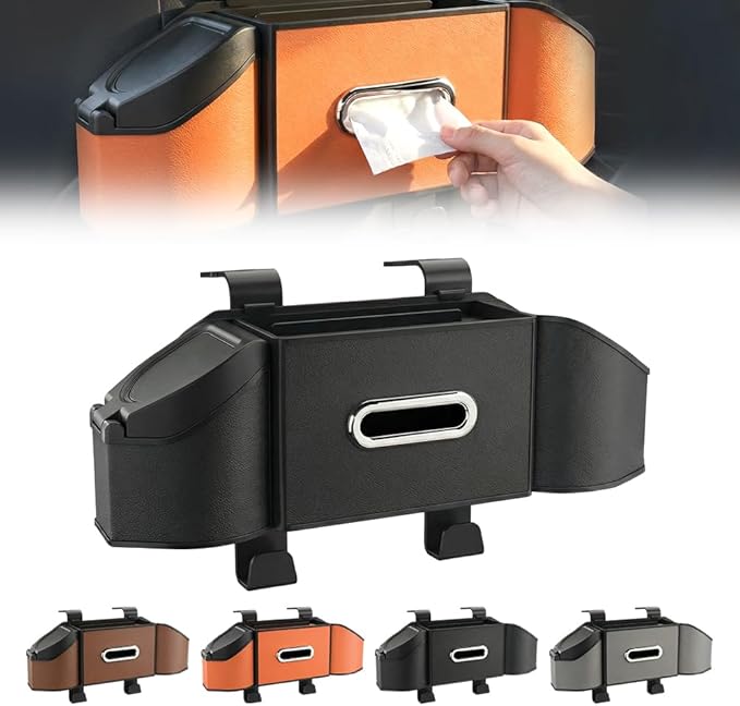 7-in-1 Car Backseat Organizer,Multifunctional Car Organizers and Storage Box with Cup Holder, Tissue Box,Trash Bin,Phone Mount and Hooks,Car Essentials Accessories for Women and Men (Black)