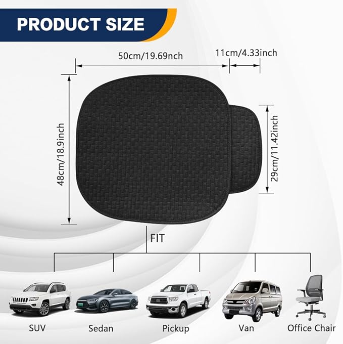 2PCS Car Seat Bottom Cover Pad, Car Seat Mat, Driver Cushion with Comfort Memory Foam & Non-Slip Rubber Bottom, Vehicle Accessories Breathable Seat Protector Mat for Auto Office Home (Black)
