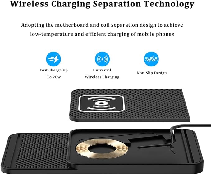 Wireless Charging Pad for Car for Kia Sportage 2000-2002 2005-2026, 20W Fast Wireless Car Charger Pad Type-C/USB Non-Slip Phone Charging Mat,A 30cm Cable Type-C Plug