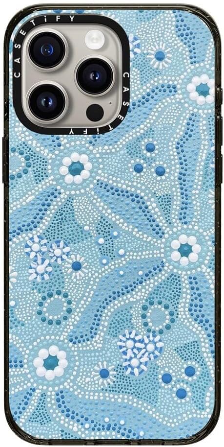 CASETiFY Impact iPhone 15 Pro Max Case [Slim/Compatible with Magsafe / 8.2 ft. 4X Military Grade Drop Protection] - Nadyung (Water) - Aboriginal Art - Clear Black