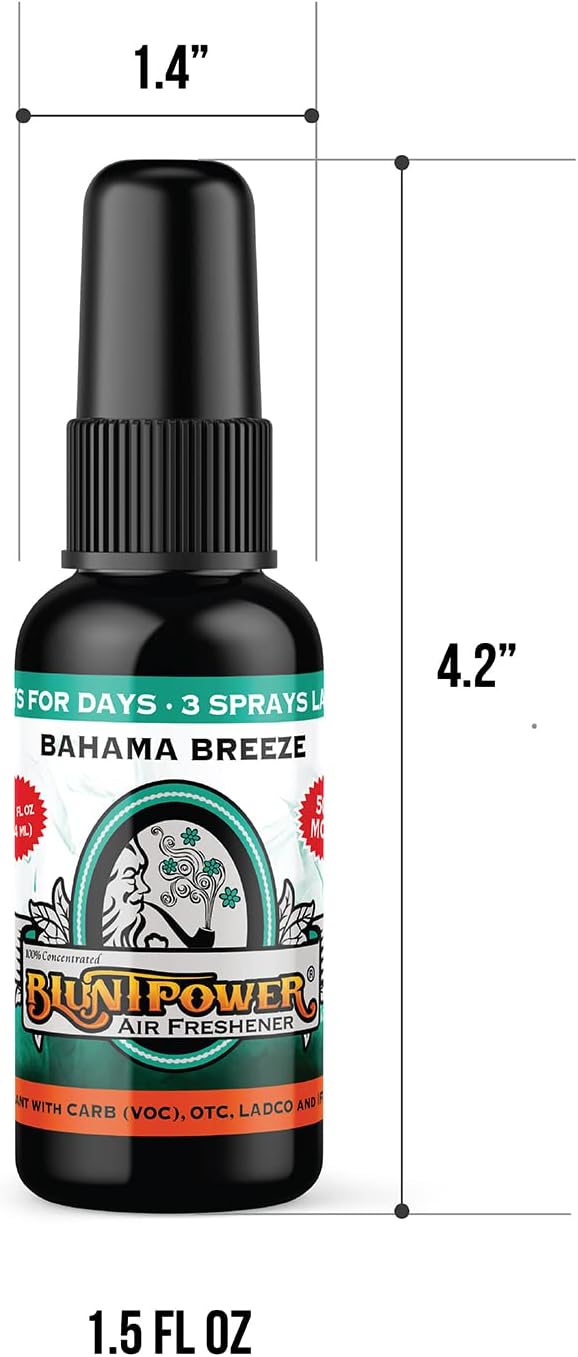BluntPower (Bahama Breeze, 1 Pack) Concentrated Air Freshener for Room and Car Spray - Oil-Based Diffuser Spray Bottle - Long-Lasting Bathroom Spray, Car Freshener, & Odor Eliminator Spray