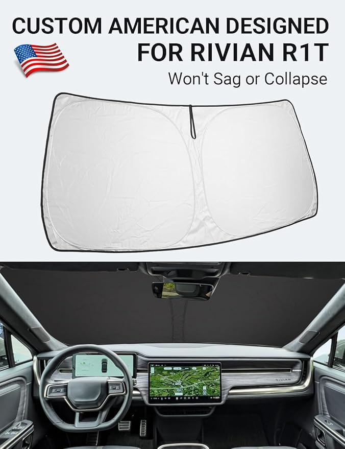 Proadsy Windshield Sunshade Custom for Rivian R1T 2022-2025 2026 Block Sun & UV Foldable 4-Layer Front Window Car Shade Protector Prime Accessories