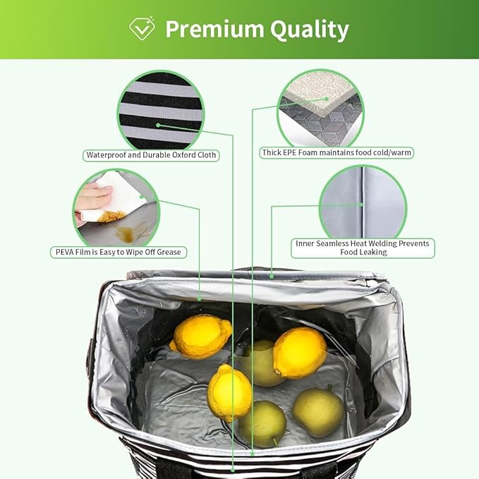 Iknoe Large Cooler Bag Collapsible 24 Can Insulated Bags Leakproof Lunch Cooler Tote with Multi-Pockets for Adult Insulated Thermal Bag for Beach, Picnic, Office Work(Stripe)