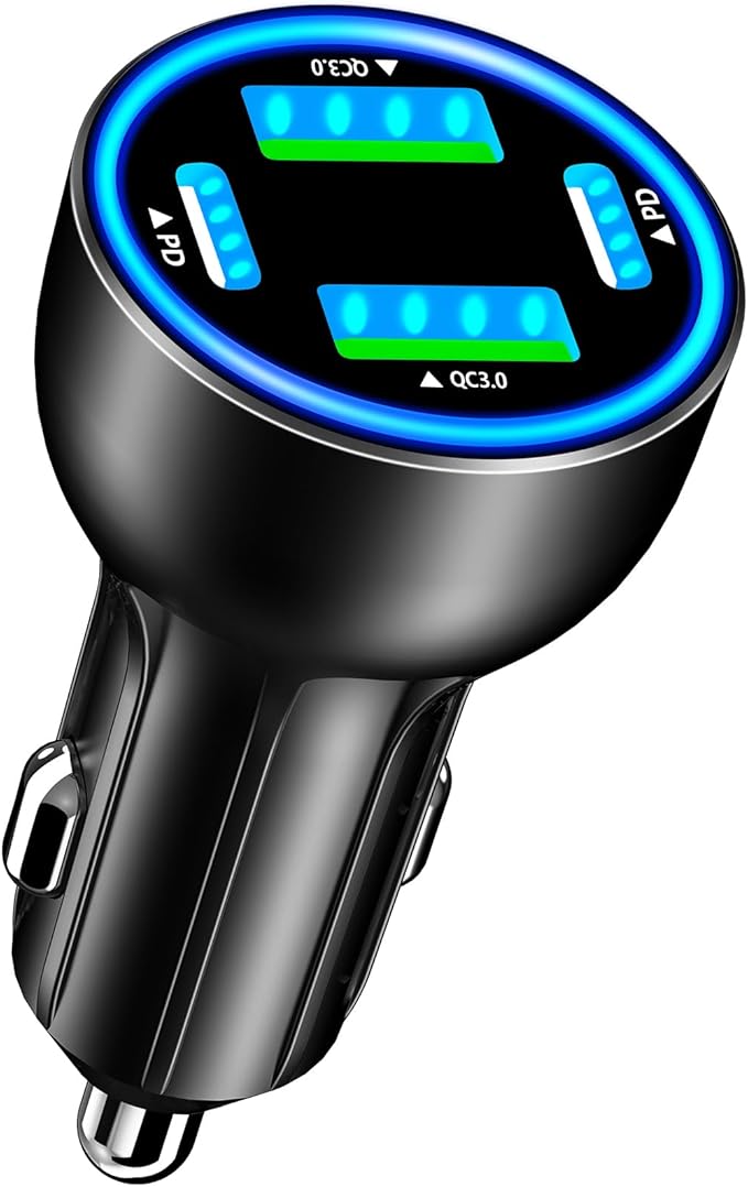 USB C Car Charger, Rombica 4-Port 90W Dual USB-C + USB-A Car Power Adapter, 4 in 1 PD/QC Type-C Fast Car Charging Cigarette Lighter for iPhone 17 17 Pro Max 16 15 14 13 12 11/Galaxy S25 S26/Pixel/iPad