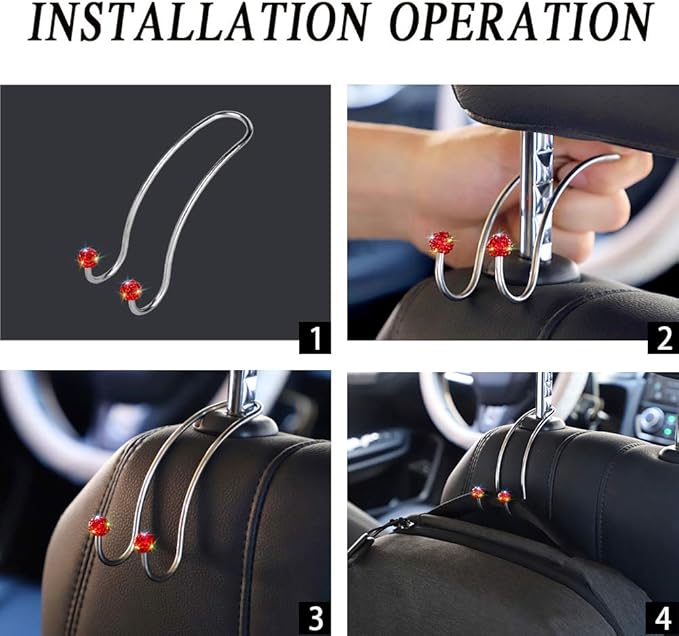 SAVORI Auto Hooks Bling Car Hangers Organizer Seat Headrest Hooks Strong and Durable Backseat Hanger Storage Universal for SUV Truck Vehicle 2 Pack (Red)