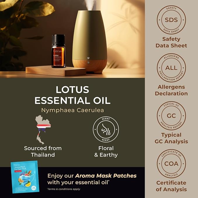 100% Pure Lotus Essential Oil - 0.34 Fl Oz - Lotus Oil for Hair, Skin, Diffuser, Aromatherapy & DIY Candle Making Scent