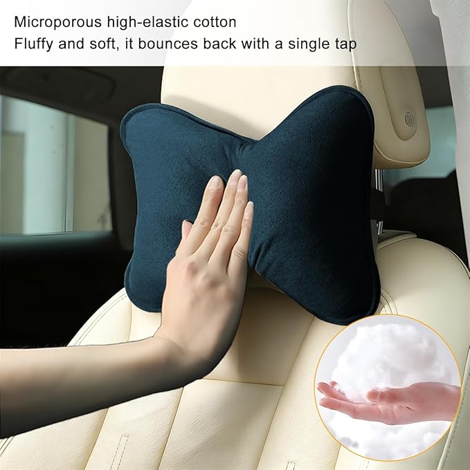 Car Headrest Pillow, Suede Soft Comfortable Breathable Vehicle Seat Neck Support Cushion with Adjustable Strap, Ergonomic Design Auto Head Rest Pad, Universal for Sedan RV Truck (Green Blue)