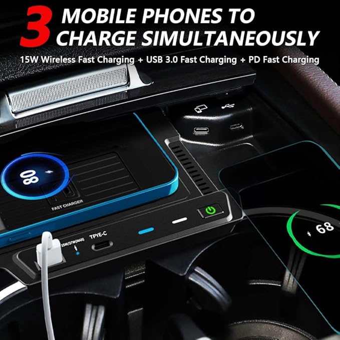 Wireless Car Charger for Mercedes-Benz GLE AMG-GLE Coupe 2020 2021 2022 All Models, 15W Fast Charging Phone Pad W167 350/450 AMG 53/53 Coupe/63 S Accessory color size