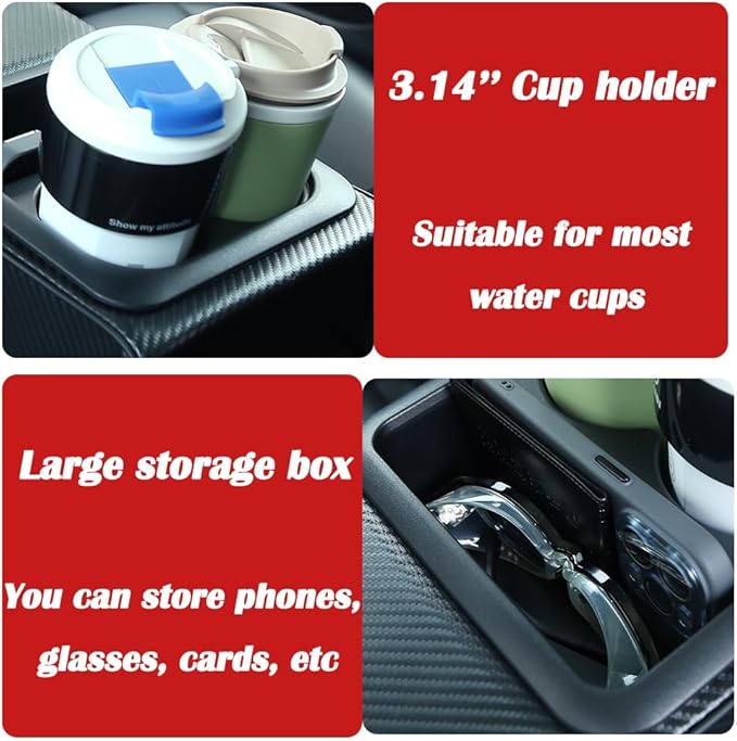 Supin Car Armrest Cushion - Multifunctional Faux Leather Armrest Cushion with Cup Holder, Phone Storage, and Ergonomic Design for All Seasons (Carbon Style)