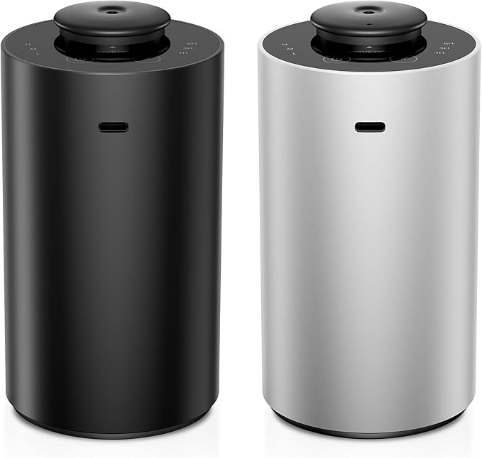 Waterless Essential Oil Diffuser for HomeAromatherapy Scent Diffusers with 3Countdown Timer Settings or Timer-Off, 3Mist Levels for Car Room Studio Office,Premium Metal Black and Silver 2 Pack