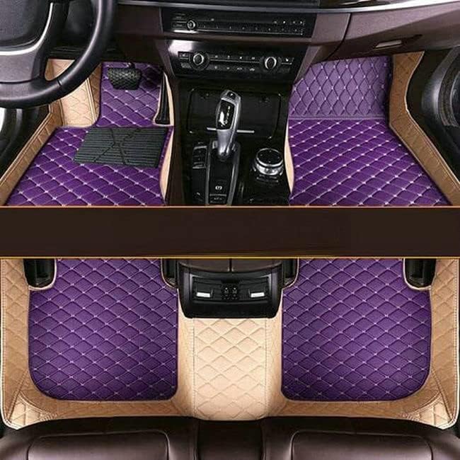 MELKEN Custom Fit Leather Car Floor Mats for 95% of Cars Full Coverage Floor Liners Car Mats (Purple & Beige)