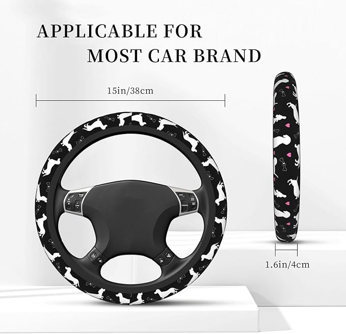 Dachshund Lovers Steering Wheel Cover for Women Elastic Rubber Steering Wheel Universal 15 Inch Fit for Cars, Auto, SUVs