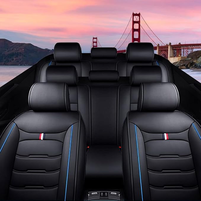 Car Seat Cover 8 Seats for Hyundai Palisade 2020-2025, Durable Wear Resistant Waterproof Sport Seat Cover, Breathable No Odor Premium Leather Vehicle Seat Covers.(Standard,Black Blue)