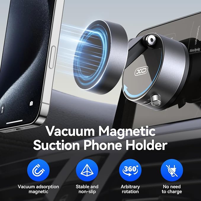 Vacuum Magnetic Suction Phone Holder,Upgraded 360° Adjustable Suction Cup Car Phone Mount,Hands-Free Cell Phone Holder for Car/Gym/Mirror/Smooth Surface,Compatible with iPhone 16/15/14/13/12 Series