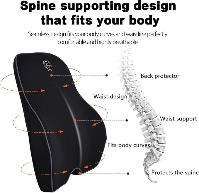 Lumbar & Neck Pillow Set, Car Headrest & Lumbar Support Cushion - Memory foam for pain relief, Ideal for Long Sitting, Travel, Driving, Office, Gaming Chair-Easy to Attach, detachable washable