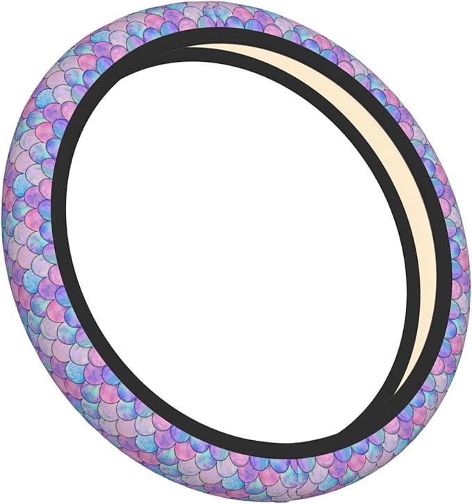 Mermaid Rainbow Steering Wheel Cover Women Men Elastic Stretch Soft Car Wheel Protector Universal Breathable No-Slip Car Accessories for Truck Van SUV Auto Fit 14-15 Inches