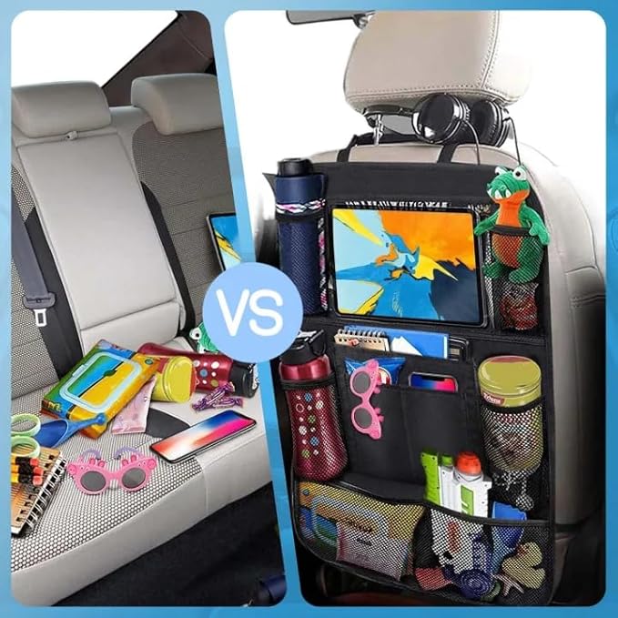 2 PCS Backseat Car Organizer With Clear 10" Tablet Holder And 10 Storage Pockets, Seat Back Protector, Car Organizer Back Seat for Family Road Trip Essentials Travel