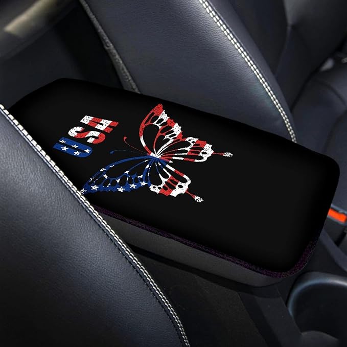 Coldinair Personalized Butterfly Flag Print Auto Car Center Console Cushion Pad for Men Women,Soft Armrest Protector Cover for Cars,Easy to Install